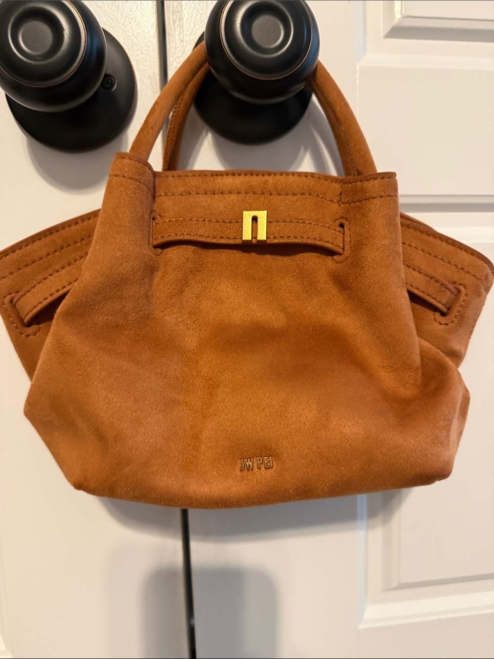 JW PEI Suede Mini Tote in Cognac Brown with Gold Accent
